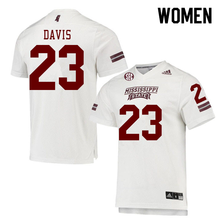 Women #23 Seth Davis Mississippi State Bulldogs College Football Jerseys Stitched Sale-White - Click Image to Close